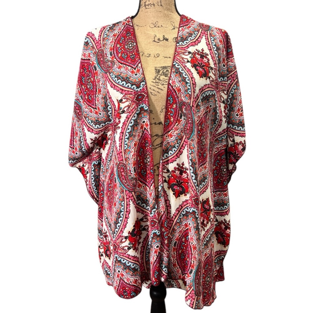 Interi sheer multi color kimono. Elbow length sleeves. EC.  Large